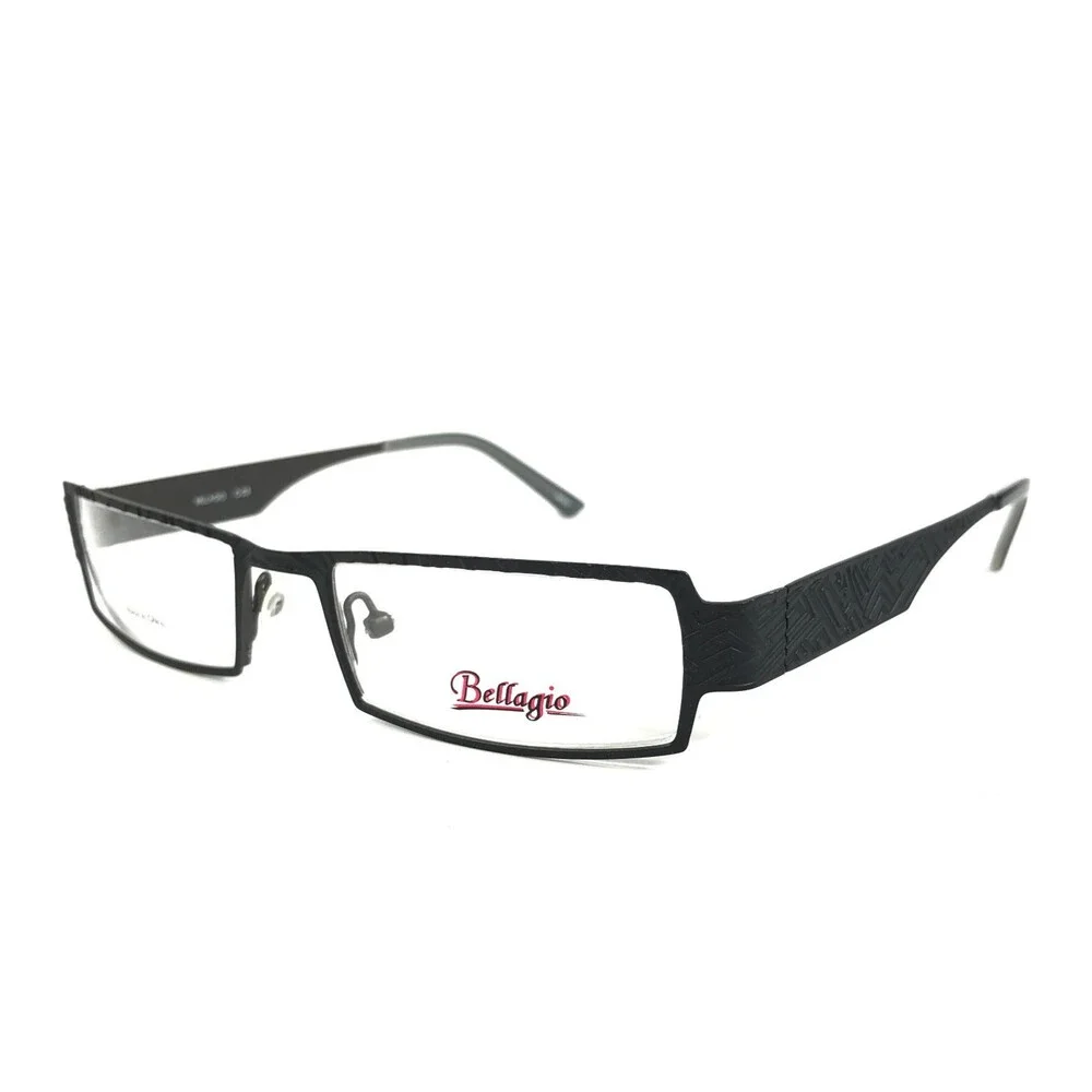 Bellagio Eyeglasses Frames B489 C-03 Black Gray Rectangle Full Rim 50-18-135